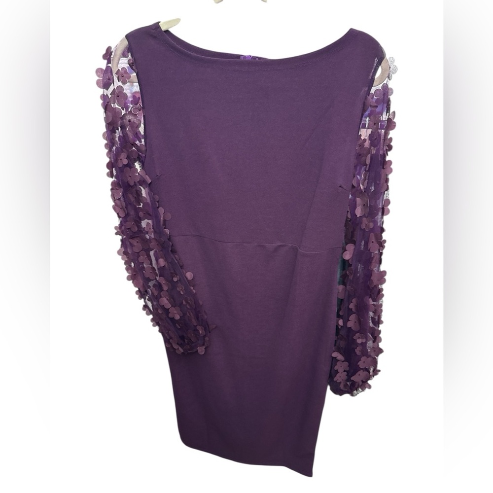 SHEIN Size L Purple Dress with Sheer Floral Accented Sleeves and Belt